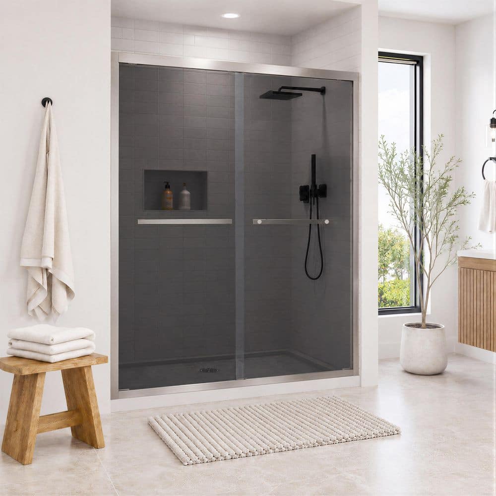 44 in. - 48 in. W x 72 in. H Double Sliding Framed Shower Door in Brushed Nickel with Gray Glass price history on PriceWatchPro