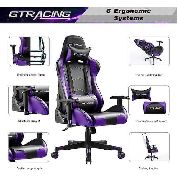 Lucklife Black Gaming Chair Racing Office Computer Ergonomic Leather Game  Chair with Headrest and Lumbar Pillow Esports Chair HD-GT099-BLACK - The  Home Depot