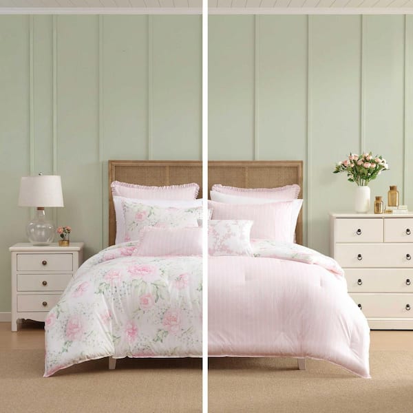 Laura Ashley Serenity Roses Reversible 7-Piece Light Pink Cotton