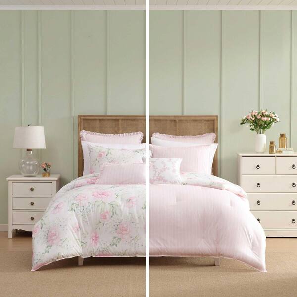 Laura Ashley Serenity Roses Reversible 7-Piece Light Pink Cotton