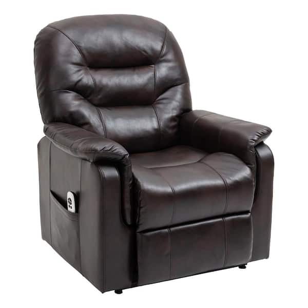 sumyeg Brown Faux Modern Leather Power Lift Recliner 3-Position Recliner Chair with Side Pocket and Remote Control For Elderly