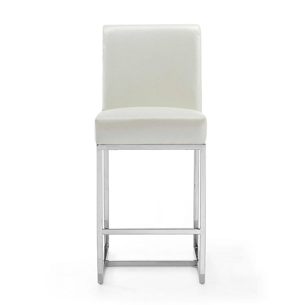 Pearl White Polished Chrome Metal Counter Height Barstools, Set of 2