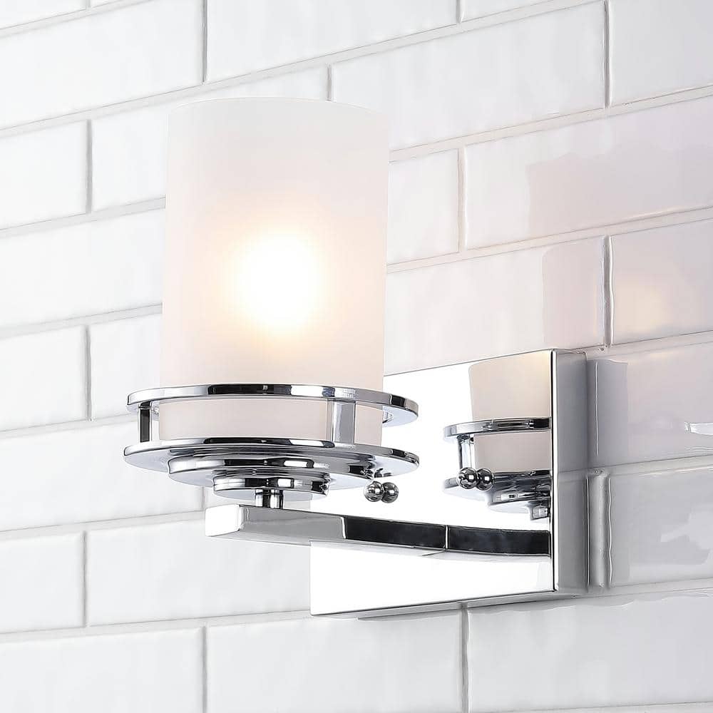 Fairfax Polished Chrome Cylinder Vanity Light with Frosted Shade