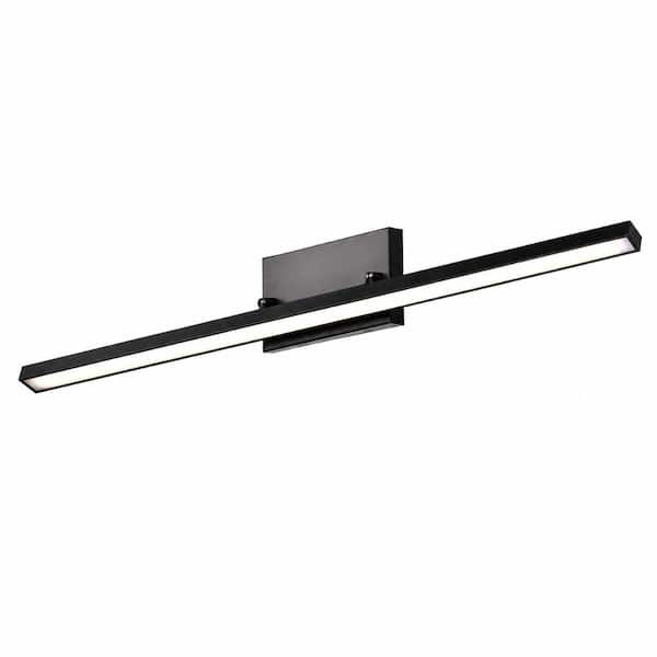 Modern 34 in. 23W 3000K 4000K 5000K Switchable Black LED Vanity Light Bar with Adjustable Rotating Design