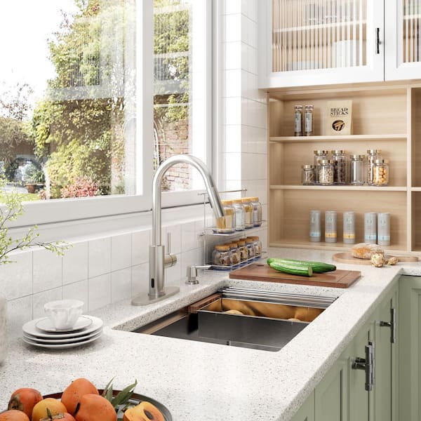 30 in. Drop in Single Bowl 18-Gauge Brushed Nickel Stainless Steel Kitchen Sink with Brushed Nickel Spring Neck Faucet