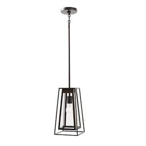 Bailey Modern 1-Light Bronze Double Frame Outdoor Pendant Light with Clear Glass