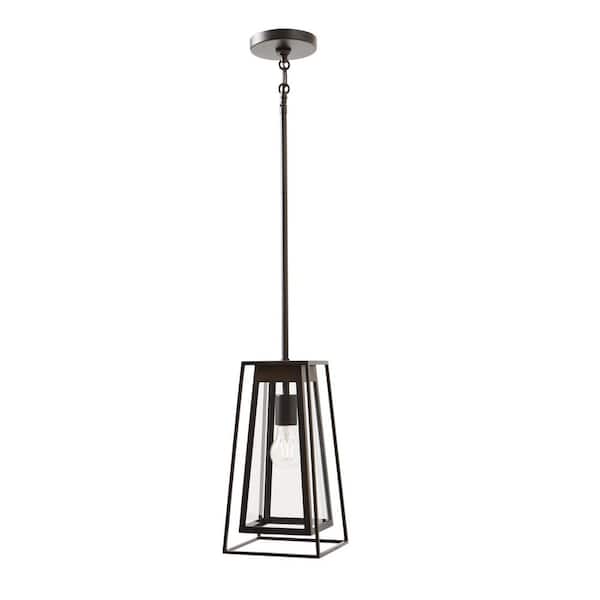 Home Decorators Collection Bailey Modern 1-Light Bronze Double Frame Outdoor Pendant Light with Clear Glass