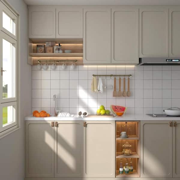 23.7 in. Stainless Steel Wall Mounted Hanging Pot Racks with Brackets and Hooks for Utensils, Antique Brass