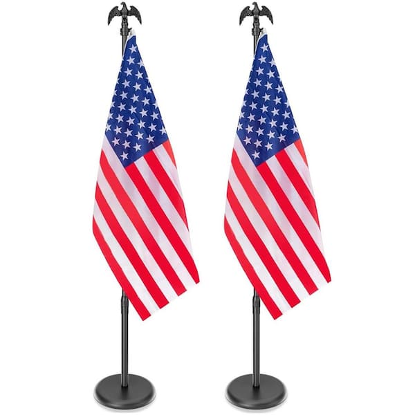 2-Pack 8 ft. Flagpole and Stand, Indoor Flag Pole Kit with Thickened Base, Eagle Topper, 3 x 5 ft. US Flag, Adjustable