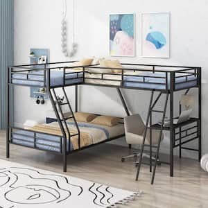 Black Metal Twin over Full Bunk Bed with a Twin Size Loft Bed