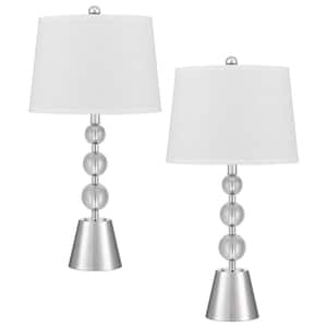 28 in. H Brushed Steel Crystal Table Lamp Set with Drum Shade and Matching Finial (Set of 2)