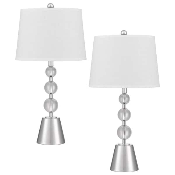 CAL Lighting 28 in. H Brushed Steel Crystal Table Lamp Set with Drum Shade and Matching Finial (Set of 2)