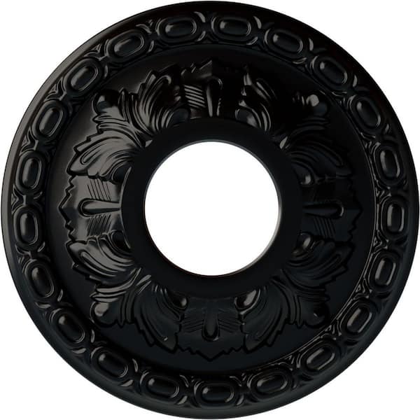 Ekena Millwork 1-1/8" x 11-3/8" x 11-3/8" Polyurethane Leaf Ceiling Medallion, Hand-Painted Jet Black