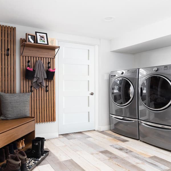 18 in. x 80 in. Shaker 5-Panel Left-Hand Solid Core MDF Primed Wood Single Prehung Interior Door