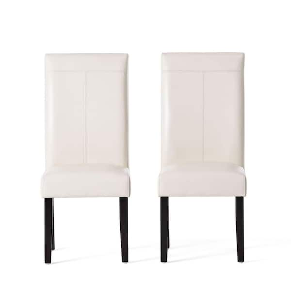 Noble House Lissa Ivory PU T-Stitch Dining Chairs (Set of 2)