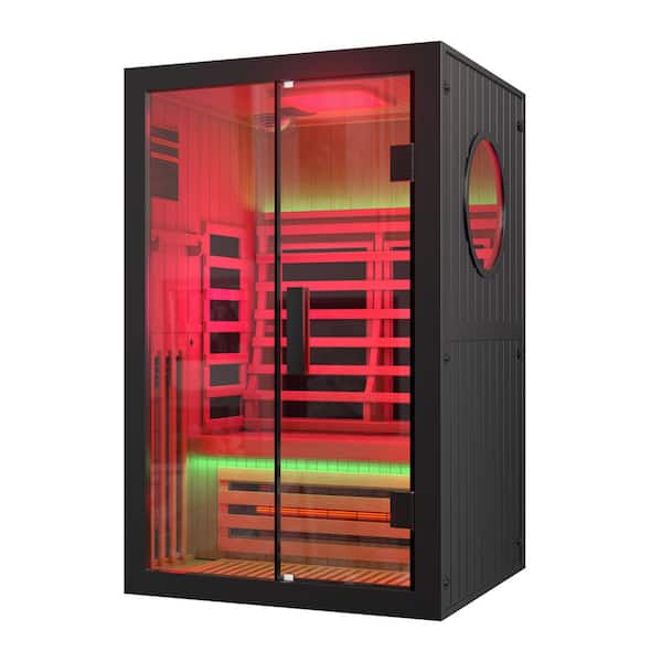 2-Person Indoor Infrared Hemlock Sauna Room with 8-Infrared Carbon Heaters and Beauty Light