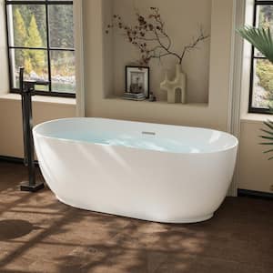 67 in. x 31.5 in. Freestanding Soaking Bathtub with Center Drain and Groove Overflow in White/Polished Chrome