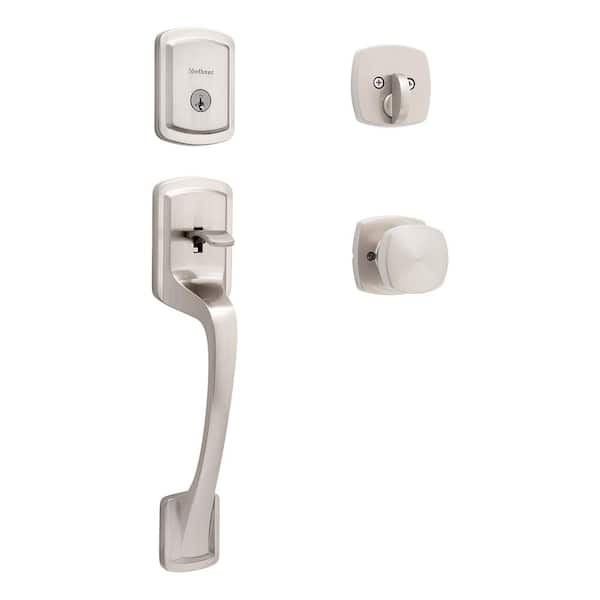 Kwikset Prague Single Cylinder Door Handleset w/Soft Modern Rose Arroyo Knob featuring SmartKey Security in Satin Nickel