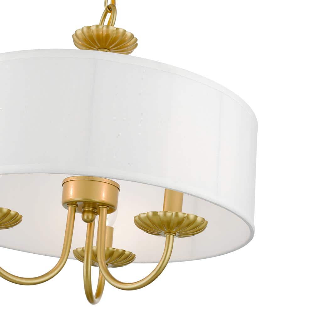 Mini Soft Gold Brass Drum Pendant Chandelier with Off-White Shade