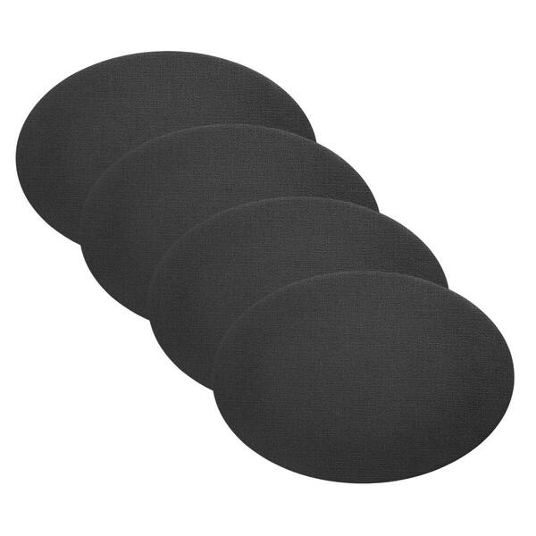 Manufacture Rock Oval Faux Leather Reversible Placemat, Set of 4, Black - 12"W x 18"L