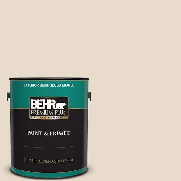 BEHR PREMIUM PLUS 1 gal. #N240-1 Cascade Beige Semi-Gloss Enamel Exterior Paint & Primer
