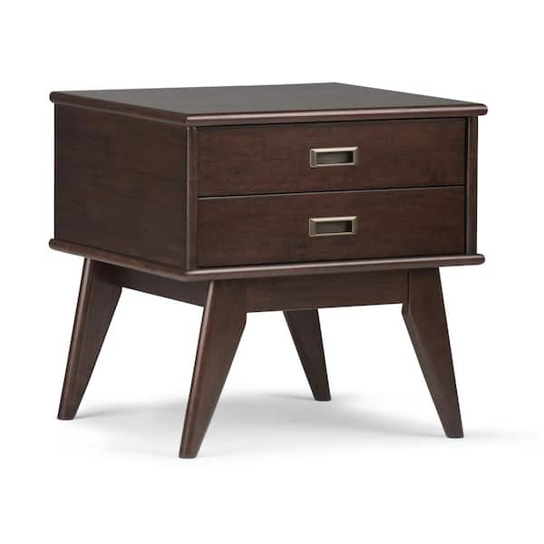 Simpli Home Draper Solid Hardwood 22 in. Wide Rectangle Mid-Century Modern End Side Table in Medium Auburn Brown