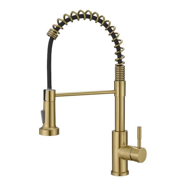 Single Handle Pull Down Sprayer Kitchen Faucet with Dual Function Spray Head in Brushed Gold