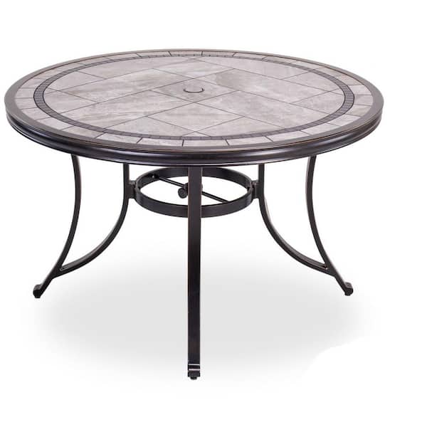 maocao hoom 46 in. Brown Aluminum Outdoor Patio Side Table with Umbrella Hole