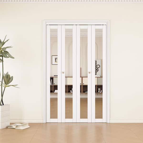 48 in. x 80 in. 1-Lite Mirror Glass and Solid Core White Finished MDF Interior Closet Bi-Fold Door with Hardware