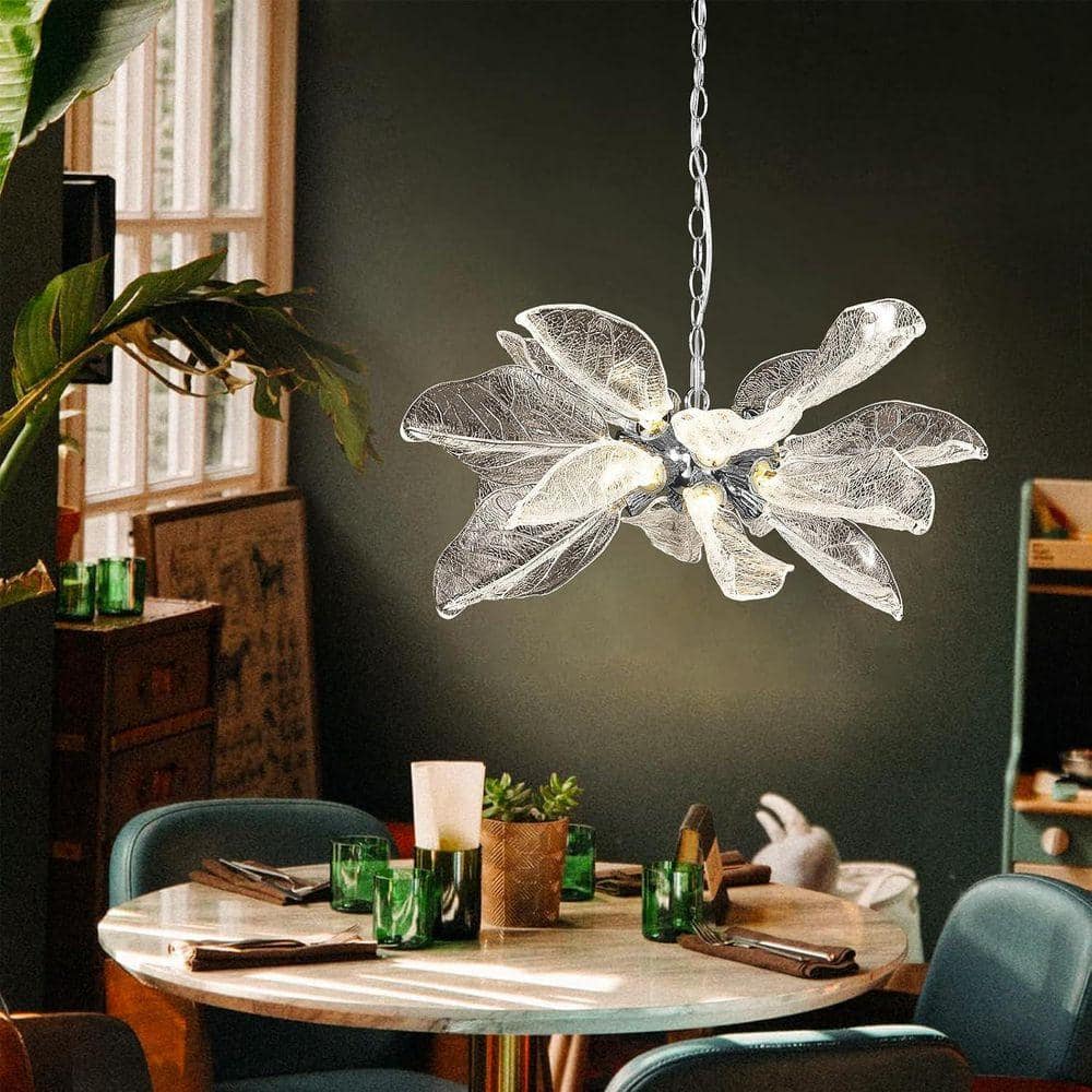 Gleam Flare D23 in. 16-Light Silver Modern Chandelier, Crystal