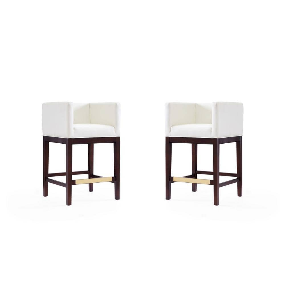 Kingsley 34" Ivory and Dark Walnut Leather Counter Stools, Set of 2