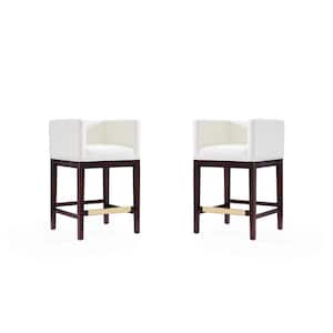 Kingsley 34 in. Ivory and Dark Walnut Beech Wood Counter Height Bar Stool (Set of 2)