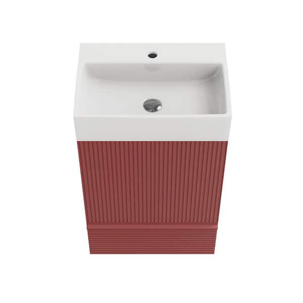 BEANS 20 in. W Single Sink Freestanding Striped Christmas Red Bath Vanity with White Ceramic Top for Modern Bathroom