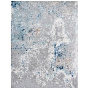 Aston Gray/Blue 8 ft. x 10 ft. Geometric Distressed Area Rug