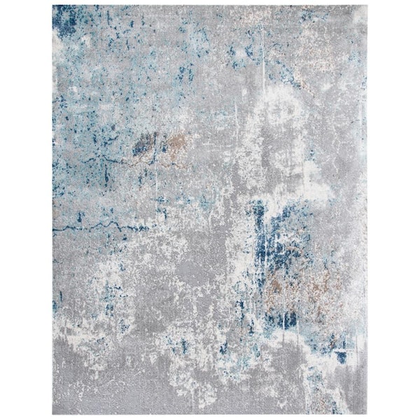 SAFAVIEH Aston Gray/Blue 8 ft. x 10 ft. Geometric Distressed Area Rug