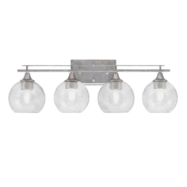 Unbranded Ontario 28.5 in. 4-Light Vanity Light Aged Silver Smoke Bubble Glass Shades