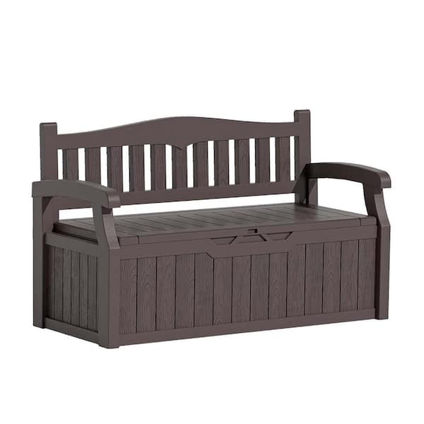 Unbranded 70 Gal. Brown Water-Resistant Plastic Outdoor Storage Bench