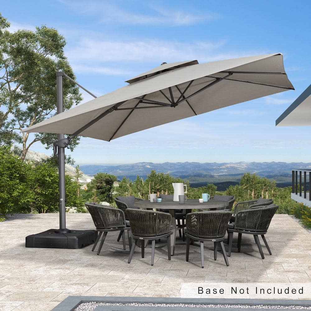 PURPLE LEAF 12 ft. Square Olefin Double Top Rotation Outdoor Cantilever Patio Umbrella in Light