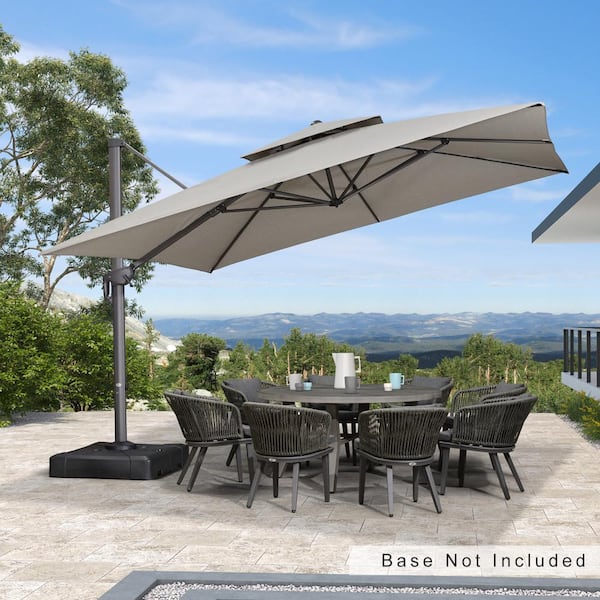 PURPLE LEAF 12 ft. Square Double Top Aluminum Rotation Outdoor Cantilever Patio Umbrella in Light Gray