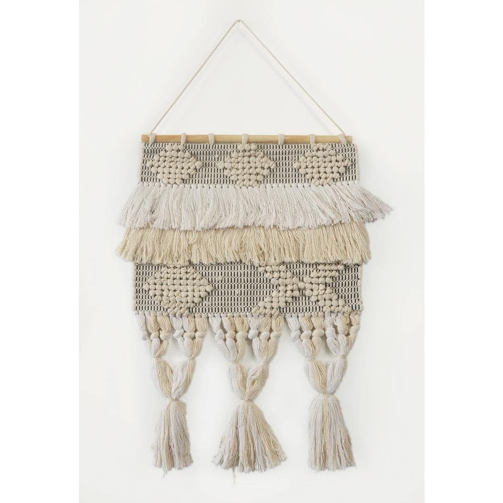 LR Home Fringed Bohemian Neutral Ivory / Natural Tasseled Wall Tapestry ...