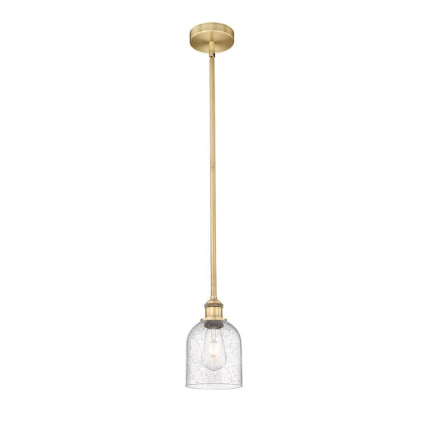 Bella 100-Watt 1-Light Brushed Brass Standard Mini Pendant Light with Seeded Glass Shade, No Bulbs Included