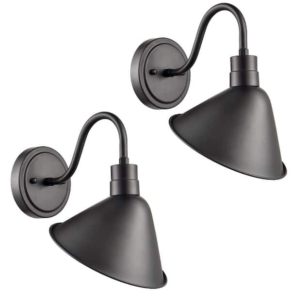 Industrial Gooseneck Wall Sconces Antique Black Barn Light for Kitchen Sink Patio Porch, Set
