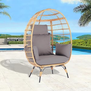 Patio Oversized Wicker Outdoor Lounge Chair Egg Chair with Light Gray Cushions