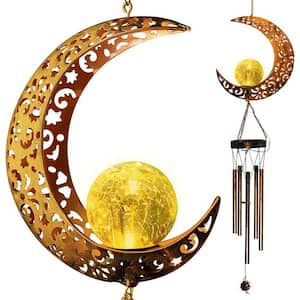 42 in. Brass Moon Solar Wind Chime, Christmas Decoration Mom Holiday Lights Gift