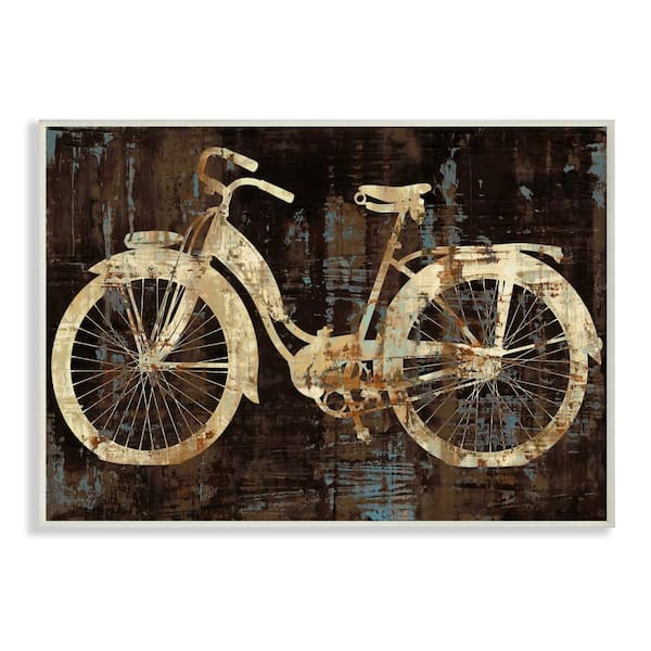 10 in. x 15 in. "Black Tan and Blue Distressed Bicycle Silhouette" by Artist Amanda Wade Wood Wall Art