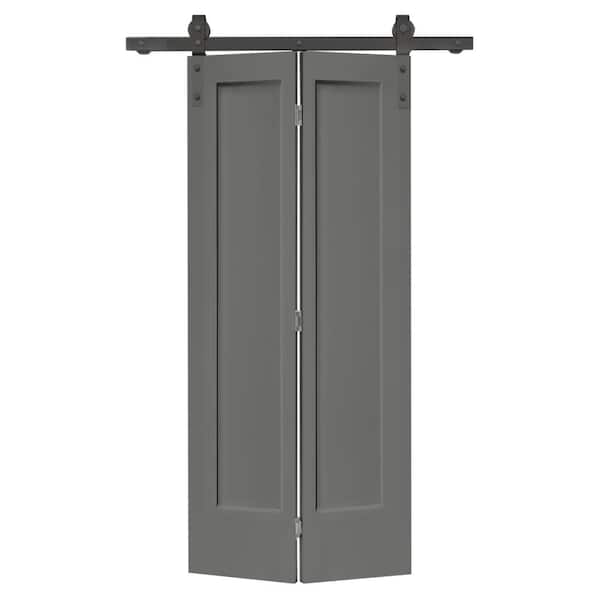CALHOME 24 in. x 80 in. 1 Panel Shaker Light Gray Painted MDF Composite Bi-Fold Barn Door with Sliding Hardware Kit