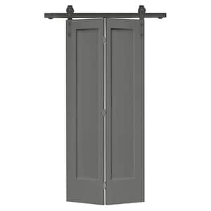 30 in. x 80 in. 1 Panel Shaker Light Gray Painted MDF Composite Bi-Fold Barn Door with Sliding Hardware Kit