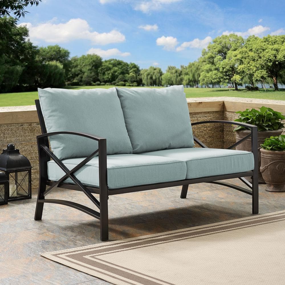 Kaplan Bronze Metal Loveseat with Mist Cushions