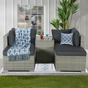 5 Pieces Outdoor Rattan Sectional Sofa Patio Wicker Furniture Sets with Coffee Table and Gray Cushions