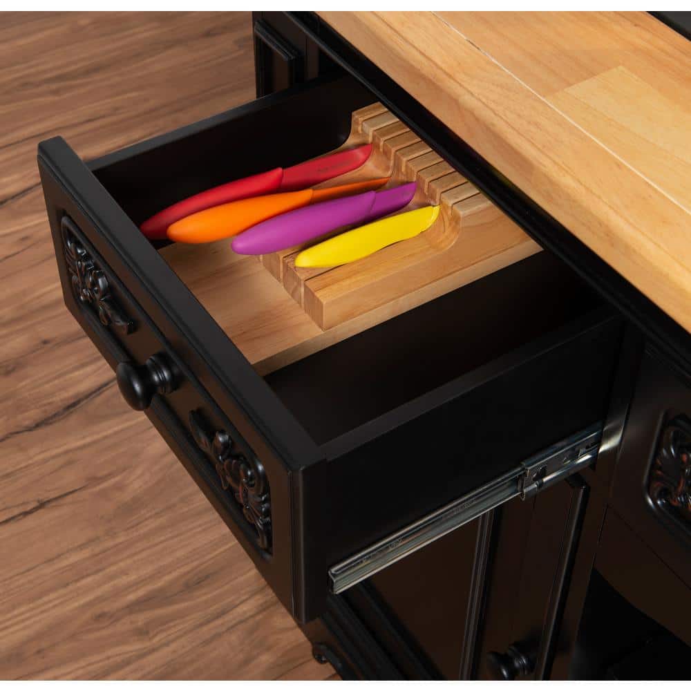 Black and Natural Wood Kitchen Island with Granite Top